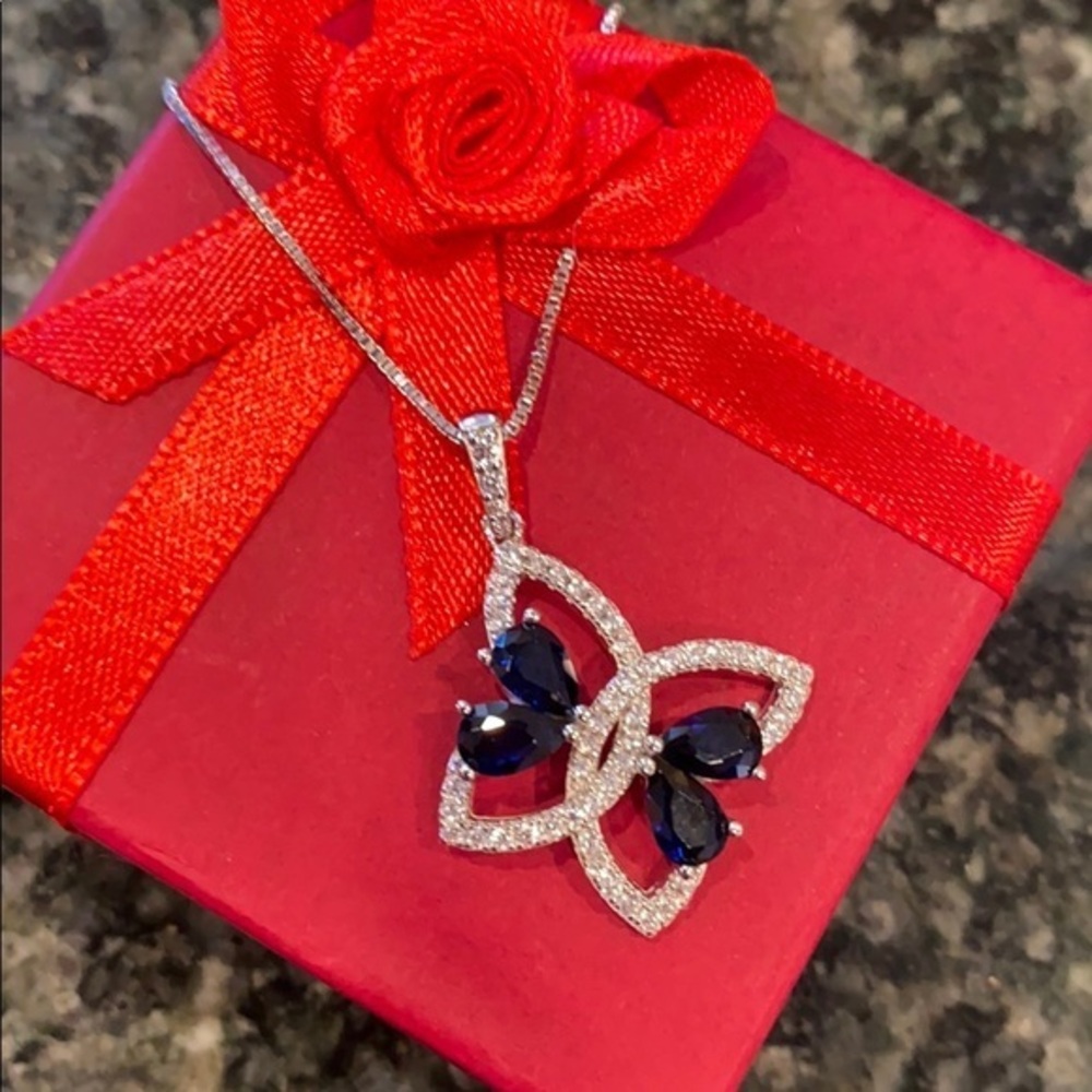 🦋 Sterling silver Butterfly Necklace blue CZ